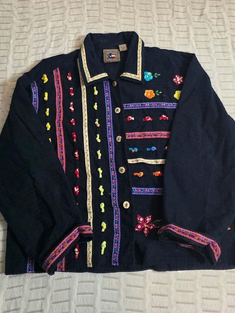 Don't Mess With Texas Embroidered Shirt Size XL Black Boho